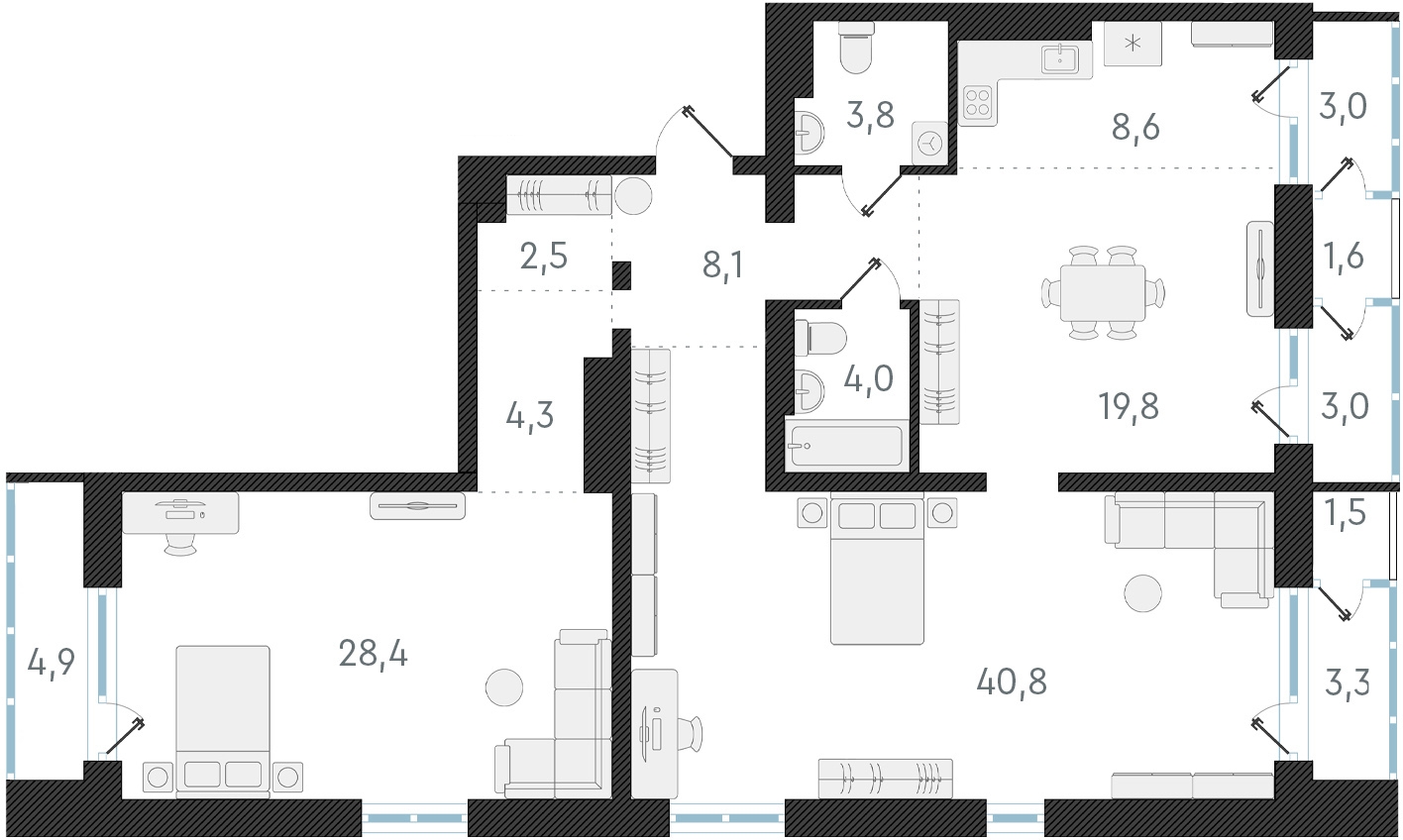 3-комнатная квартира в ЖК EVER на 23 этаже в 1 секции. Сдача в 3 кв. 2025 г.