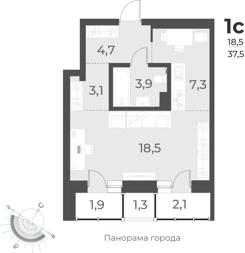 5-комнатная квартира в ЖК EVER на 23 этаже в 1 секции. Сдача в 3 кв. 2025 г.