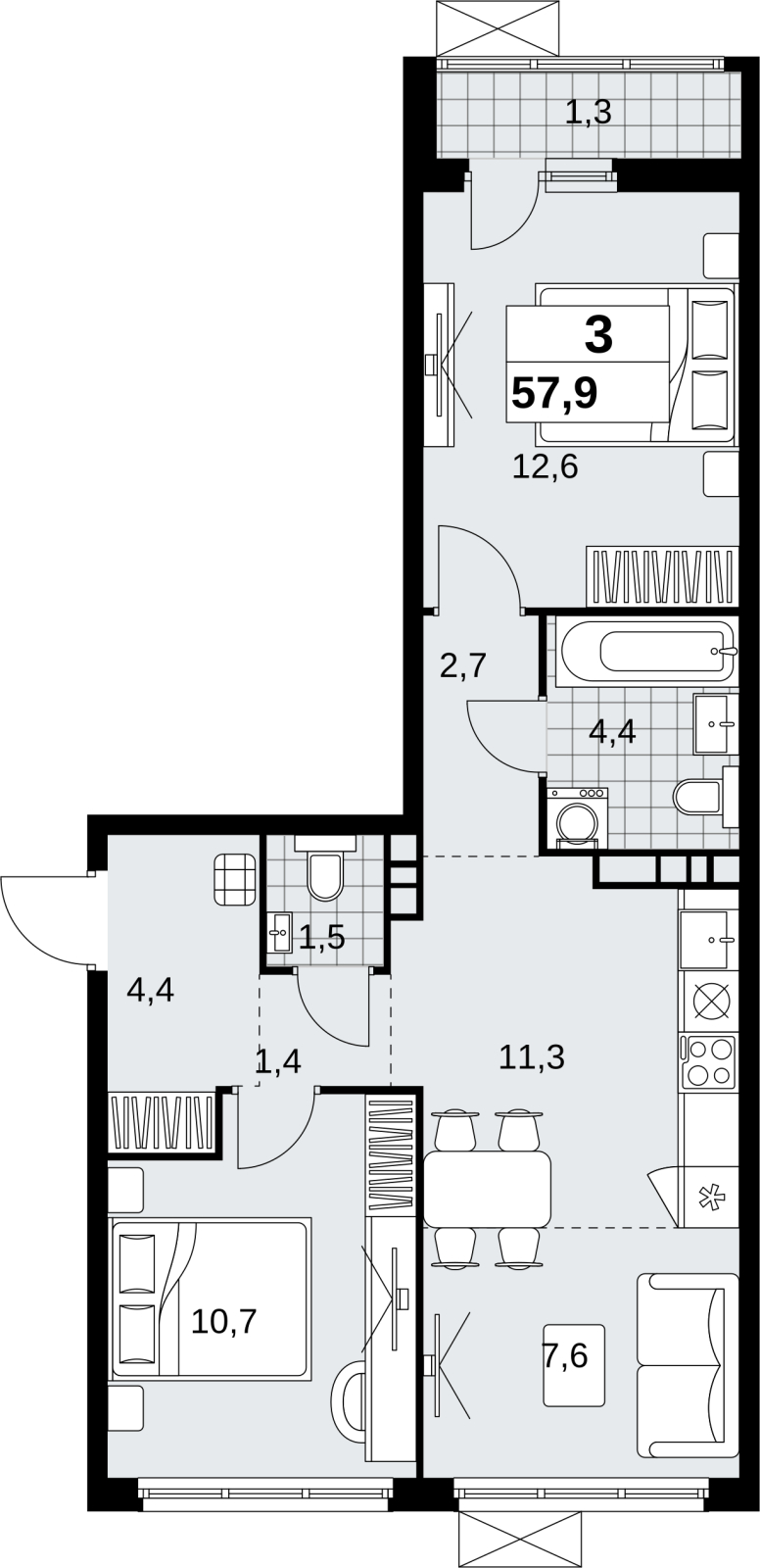 3-комнатная квартира с отделкой в ЖК Скандинавия на 4 этаже в 1 секции. Сдача в 1 кв. 2027 г.