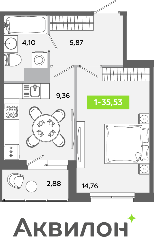 2-комнатная квартира в ЖК EVER на 27 этаже в 1 секции. Сдача в 3 кв. 2025 г.