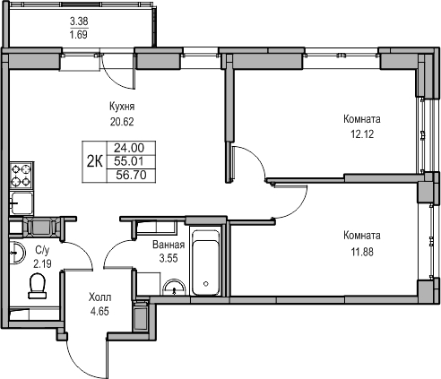 1-комнатная квартира (Студия) с отделкой в ЖК EVER на 27 этаже в 1 секции. Дом сдан.