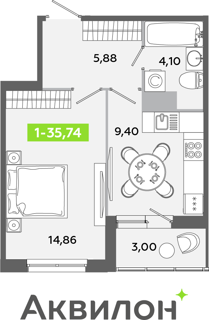 3-комнатная квартира в ЖК EVER на 30 этаже в 1 секции. Сдача в 3 кв. 2025 г.