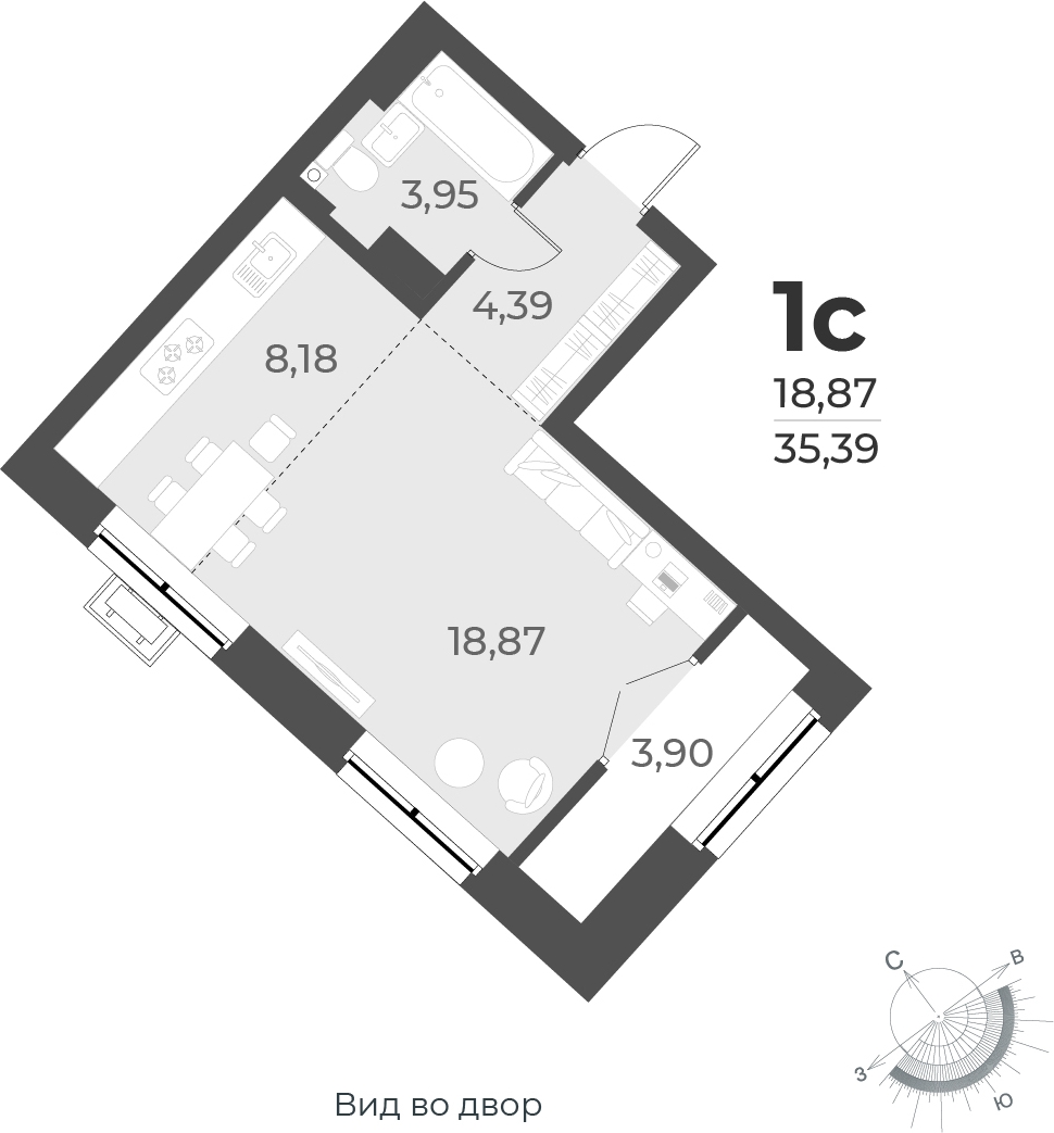 2-комнатная квартира в ЖК EVER на 12 этаже в 1 секции. Сдача в 3 кв. 2025 г.