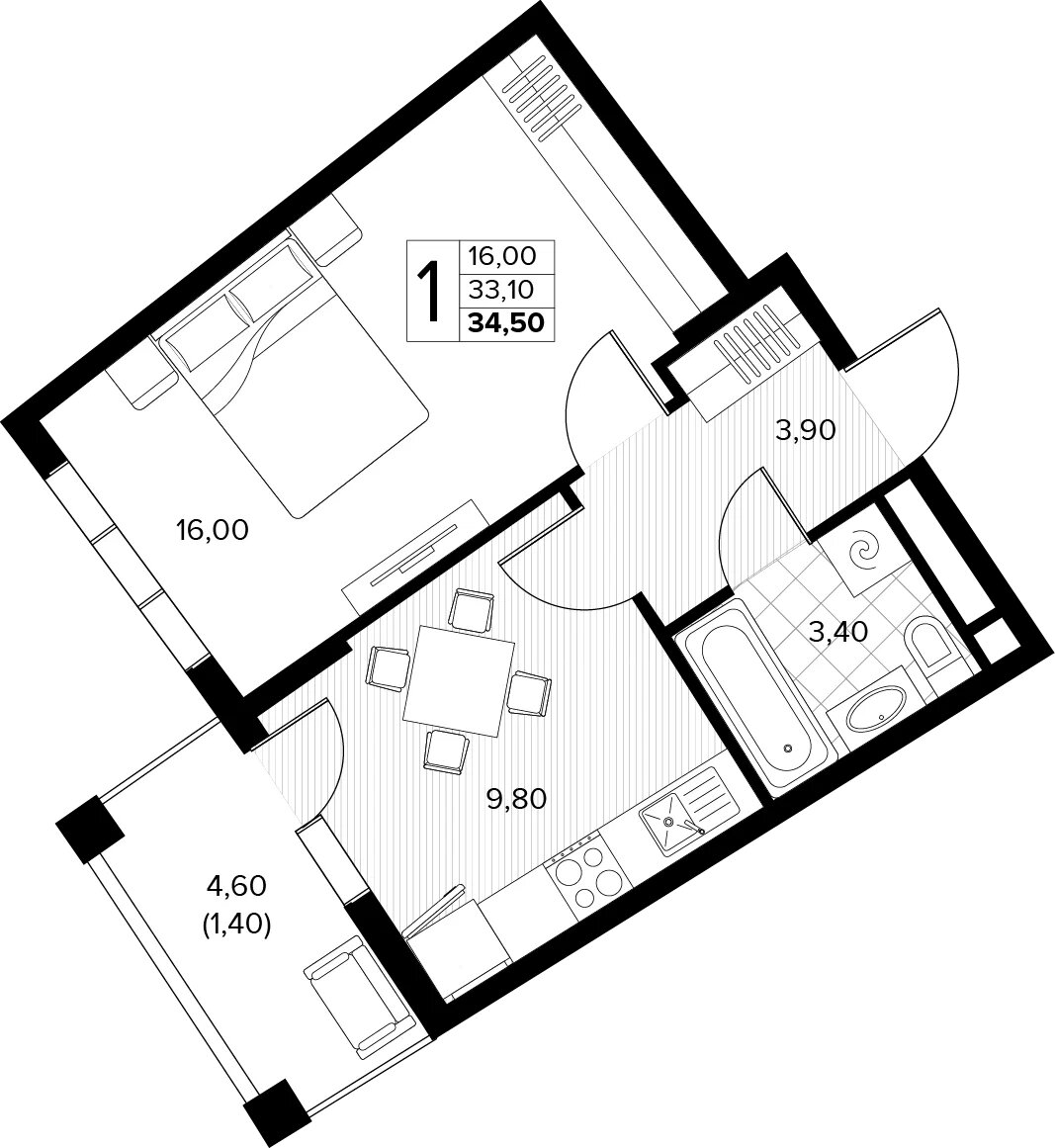 2-комнатная квартира в ЖК EVER на 32 этаже в 1 секции. Сдача в 3 кв. 2025 г.