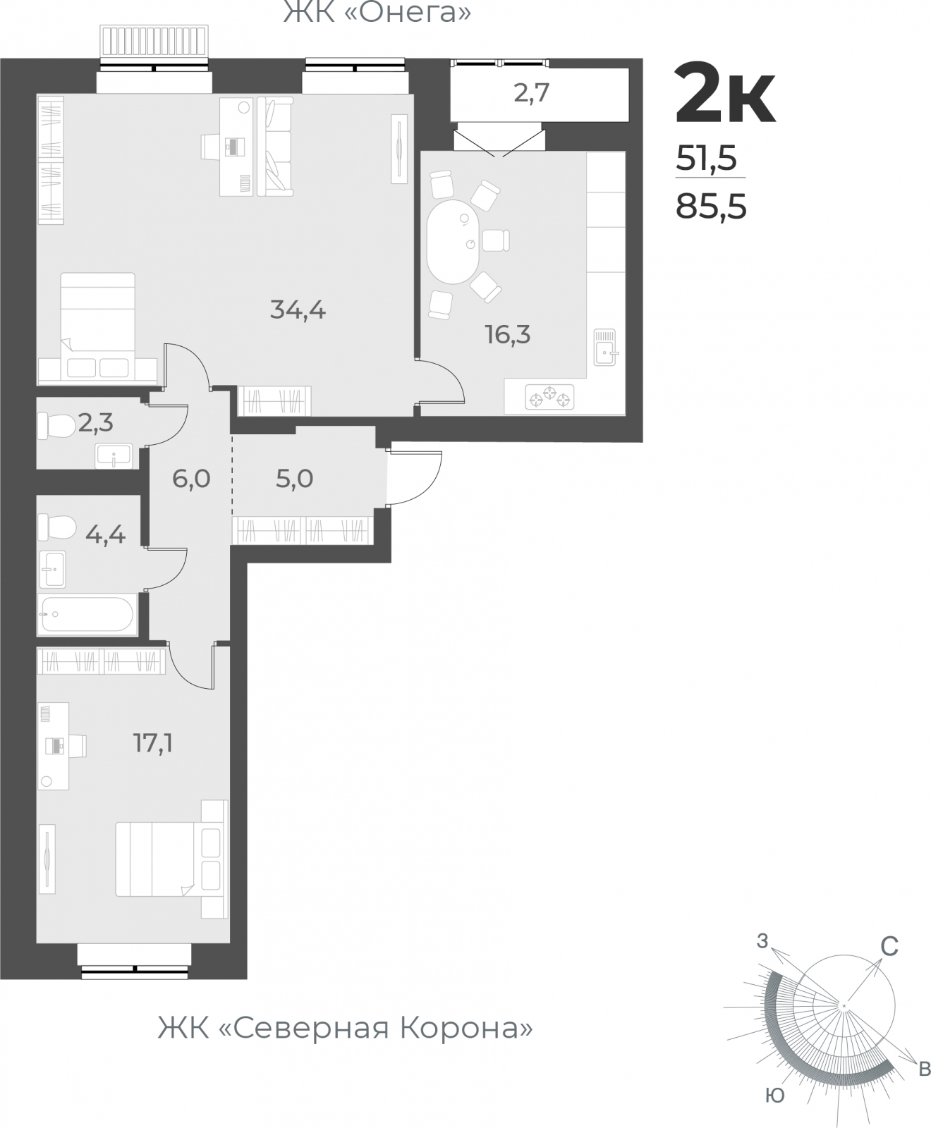 4-комнатная квартира в ЖК EVER на 26 этаже в 1 секции. Сдача в 3 кв. 2025 г.