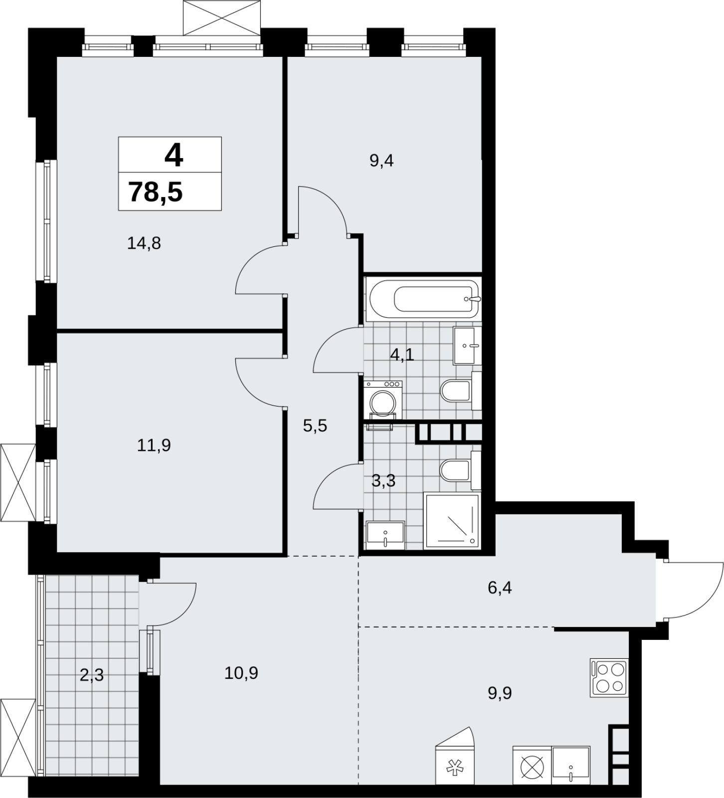 2-комнатная квартира в ЖК Скандинавия на 16 этаже в 1 секции. Сдача в 4 кв. 2026 г.