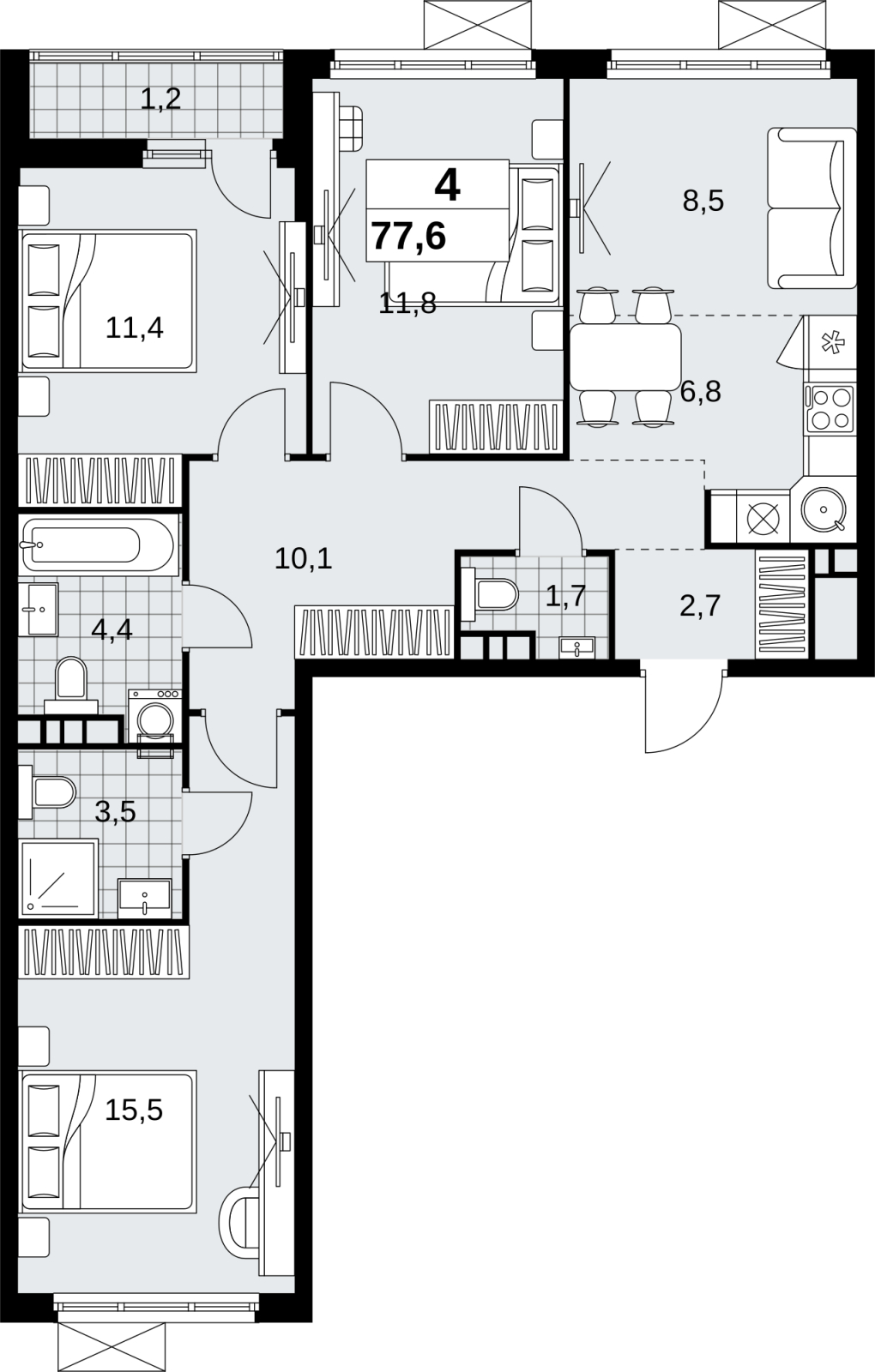 2-комнатная квартира в ЖК Скандинавия на 15 этаже в 1 секции. Сдача в 4 кв. 2026 г.