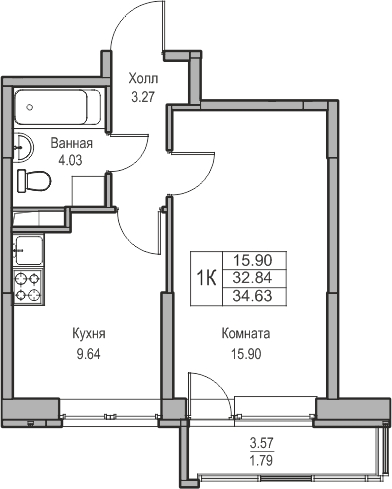 3-комнатная квартира в ЖК EVER на 33 этаже в 1 секции. Сдача в 3 кв. 2025 г.