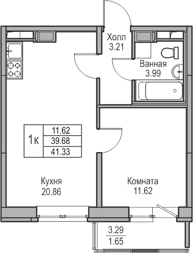 2-комнатная квартира с отделкой в ЖК Юнтолово на 4 этаже в 1 секции. Сдача в 2 кв. 2026 г.