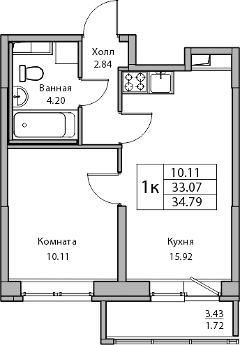 2-комнатная квартира в ЖК Twelve на 25 этаже в 1 секции. Сдача в 1 кв. 2026 г.