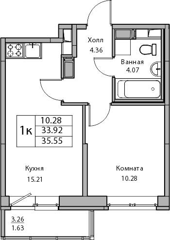 1-комнатная квартира (Студия) с отделкой в ЖК Таллинский парк на 5 этаже в 4 секции. Сдача в 3 кв. 2025 г.