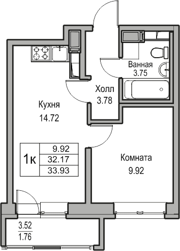 4-комнатная квартира в ЖК Twelve на 15 этаже в 1 секции. Сдача в 1 кв. 2026 г.
