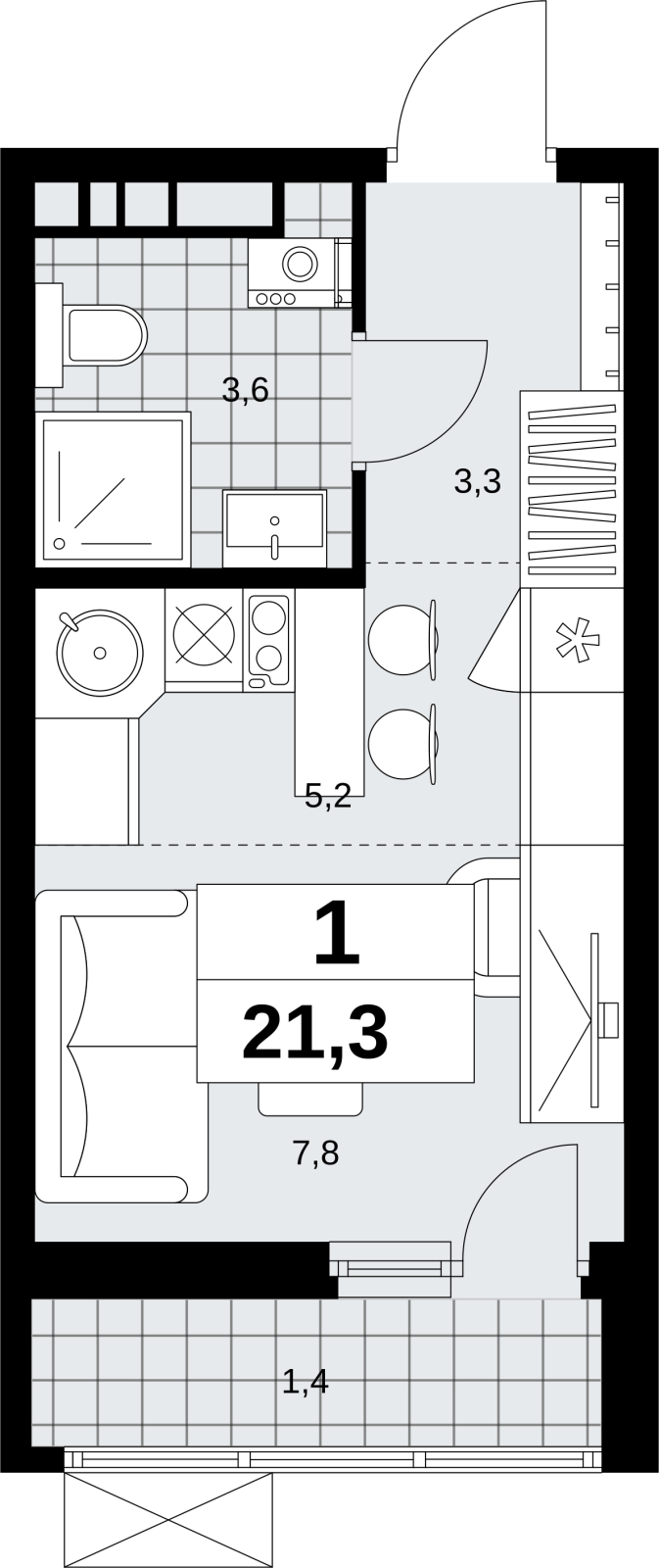 1-комнатная квартира (Студия) в ЖК Скандинавия на 5 этаже в 1 секции. Сдача в 4 кв. 2026 г.