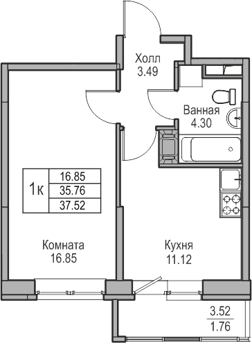 1-комнатная квартира (Студия) с отделкой в ЖК Квартал Лаголово на 6 этаже в 8 секции. Сдача в 4 кв. 2025 г.