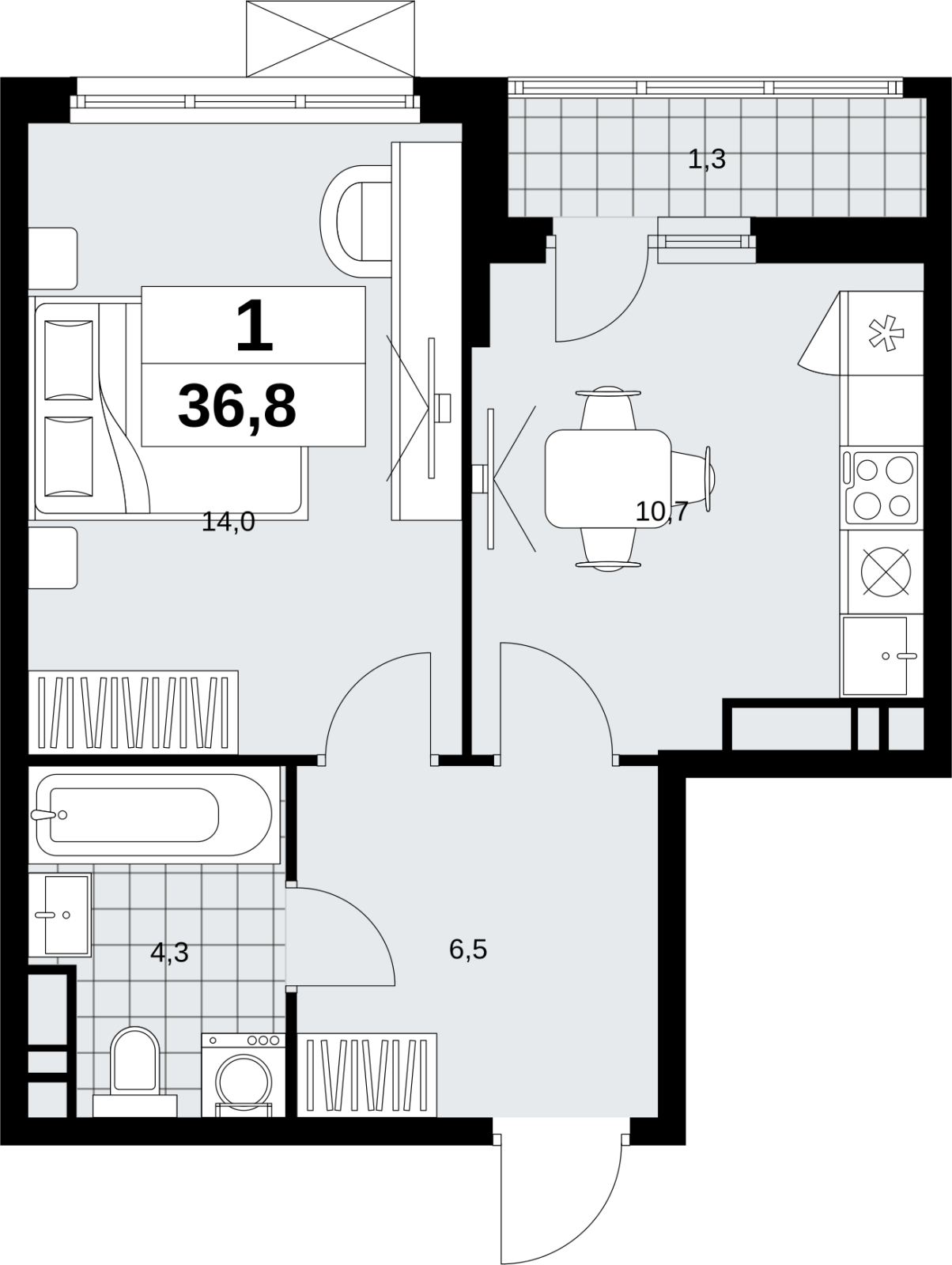 1-комнатная квартира (Студия) с отделкой в ЖК Скандинавия на 14 этаже в 1 секции. Сдача в 1 кв. 2027 г.