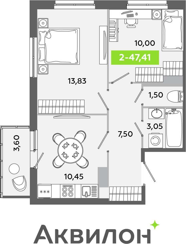 2-комнатная квартира с отделкой в ЖК Таллинский парк на 10 этаже в 3 секции. Сдача в 4 кв. 2024 г.