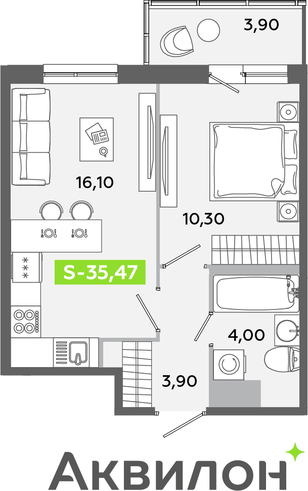 1-комнатная квартира (Студия) с отделкой в ЖК Янинский лес на 5 этаже в 3 секции. Сдача в 1 кв. 2026 г.