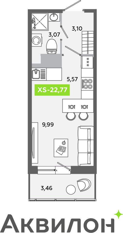 1-комнатная квартира (Студия) с отделкой в ЖК Квартал Лаголово на 8 этаже в 5 секции. Сдача в 3 кв. 2025 г.