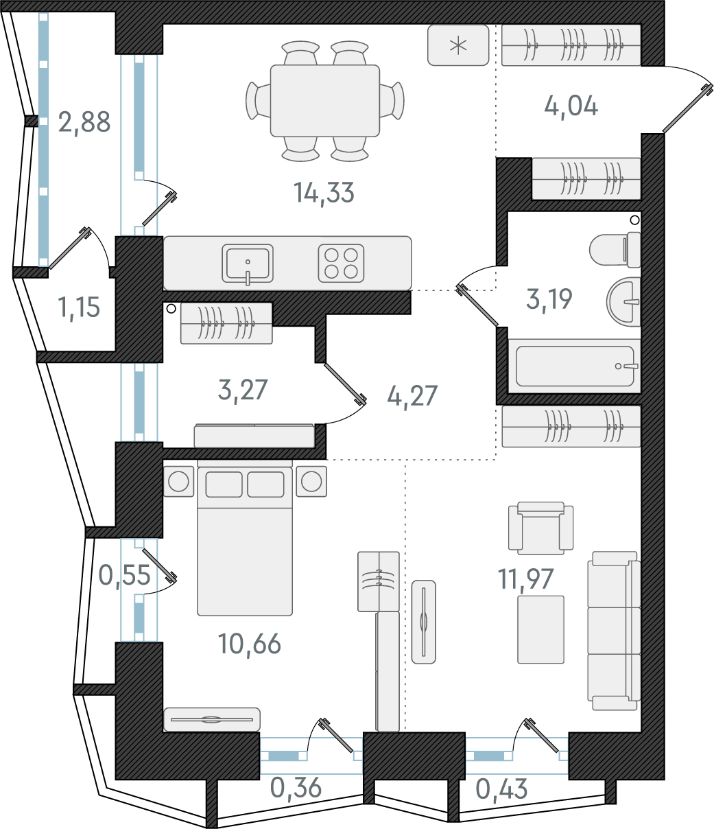 1-комнатная квартира с отделкой в ЖК Таллинский парк на 11 этаже в 4 секции. Сдача в 3 кв. 2025 г.