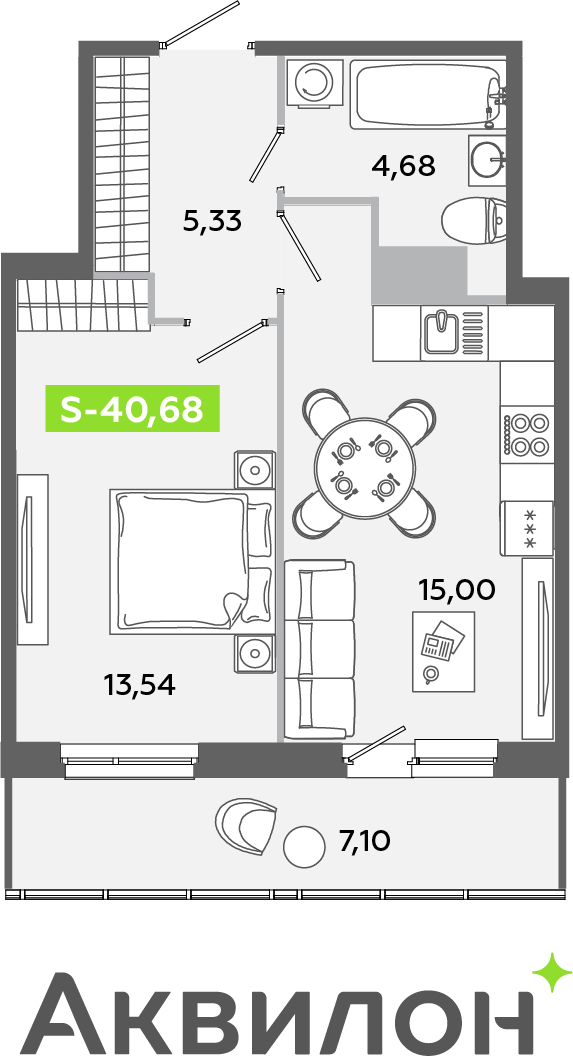 1-комнатная квартира (Студия) с отделкой в ЖК Квартал Лаголово на 9 этаже в 6 секции. Сдача в 4 кв. 2025 г.