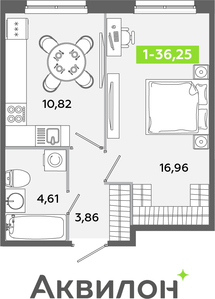 1-комнатная квартира (Студия) с отделкой в ЖК Квартал Лаголово на 6 этаже в 7 секции. Сдача в 4 кв. 2025 г.