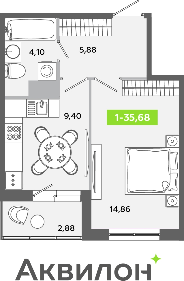 1-комнатная квартира (Студия) с отделкой в ЖК Квартал Лаголово на 4 этаже в 7 секции. Сдача в 4 кв. 2025 г.