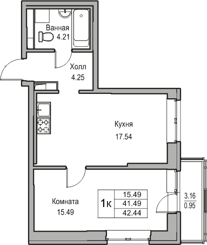 1-комнатная квартира (Студия) с отделкой в ЖК Квартал Лаголово на 6 этаже в 4 секции. Сдача в 3 кв. 2025 г.