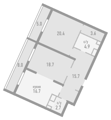 2-комнатная квартира в ЖК Розмарин на 6 этаже в 1 секции. Дом сдан.