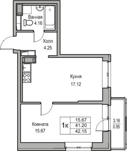 1-комнатная квартира с отделкой в ЖК Квартал Лаголово на 4 этаже в 9 секции. Сдача в 3 кв. 2025 г.