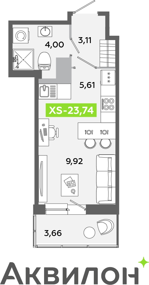 1-комнатная квартира с отделкой в ЖК Квартал Лаголово на 1 этаже в 10 секции. Сдача в 3 кв. 2025 г.