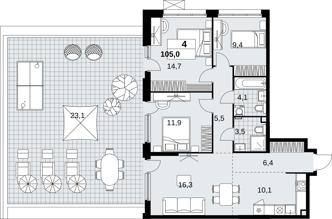 3-комнатная квартира с отделкой в ЖК Скандинавия на 9 этаже в 2 секции. Сдача в 1 кв. 2027 г.