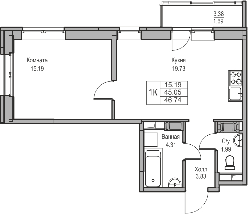 1-комнатная квартира с отделкой в ЖК Квартал Лаголово на 1 этаже в 8 секции. Сдача в 3 кв. 2025 г.