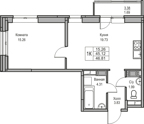 1-комнатная квартира с отделкой в ЖК Квартал Лаголово на 8 этаже в 9 секции. Сдача в 3 кв. 2025 г.
