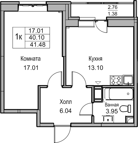 1-комнатная квартира с отделкой в ЖК Квартал Лаголово на 6 этаже в 3 секции. Сдача в 3 кв. 2025 г.