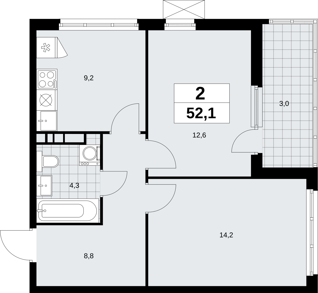 4-комнатная квартира в ЖК Скандинавия на 9 этаже в 1 секции. Сдача в 4 кв. 2026 г.
