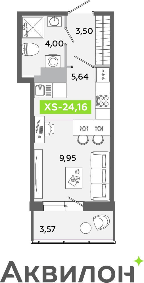 1-комнатная квартира с отделкой в ЖК Квартал Лаголово на 1 этаже в 5 секции. Сдача в 4 кв. 2025 г.
