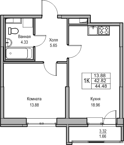 1-комнатная квартира с отделкой в ЖК Квартал Лаголово на 4 этаже в 3 секции. Сдача в 4 кв. 2025 г.