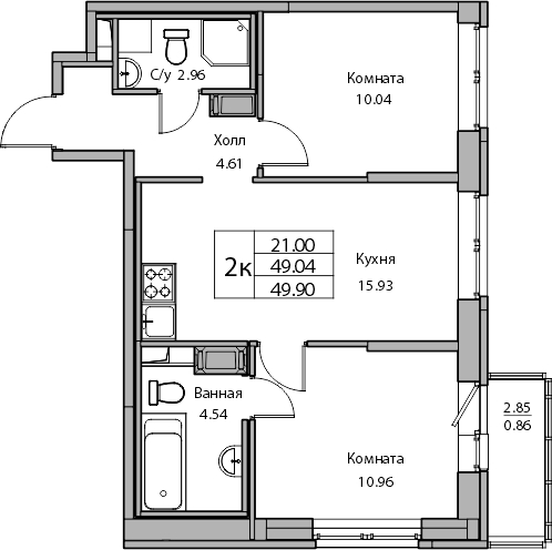 2-комнатная квартира с отделкой в ЖК Квартал Лаголово на 8 этаже в 1 секции. Сдача в 4 кв. 2025 г.