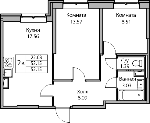 1-комнатная квартира с отделкой в ЖК Квартал Лаголово на 6 этаже в 3 секции. Сдача в 3 кв. 2025 г.