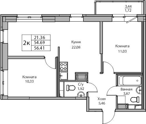 2-комнатная квартира с отделкой в ЖК Квартал Лаголово на 6 этаже в 10 секции. Сдача в 3 кв. 2025 г.