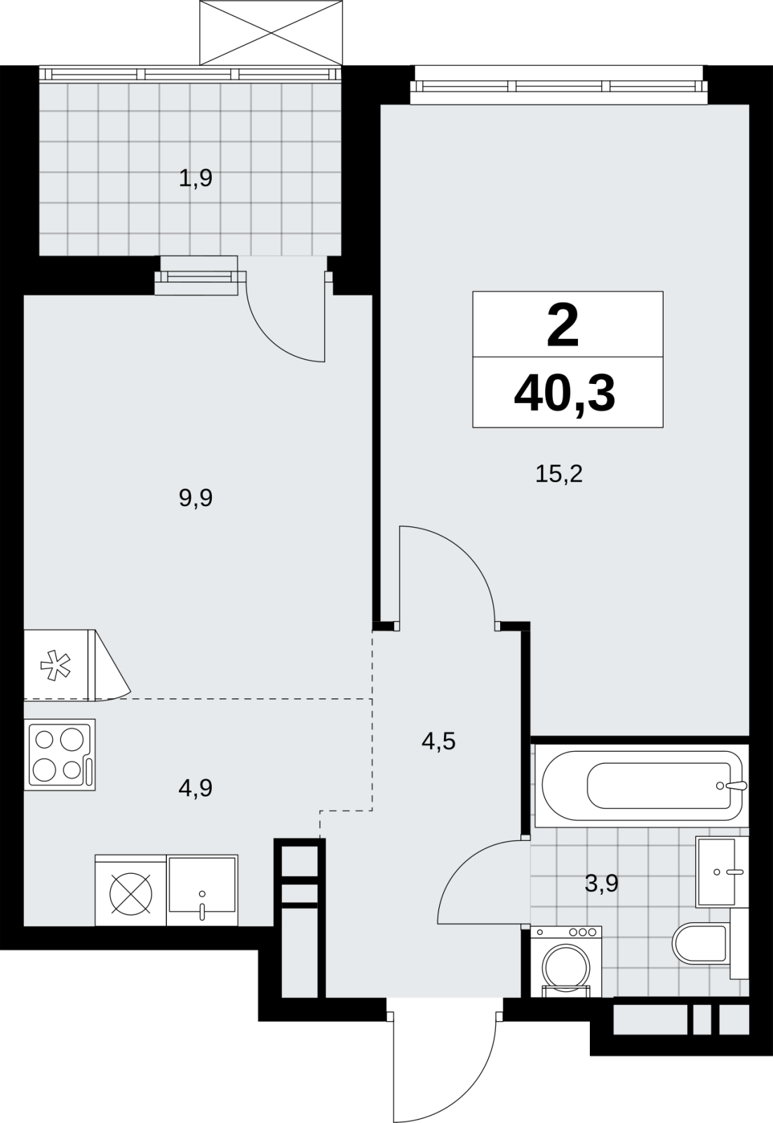 2-комнатная квартира в ЖК Скандинавия на 10 этаже в 1 секции. Сдача в 4 кв. 2026 г.