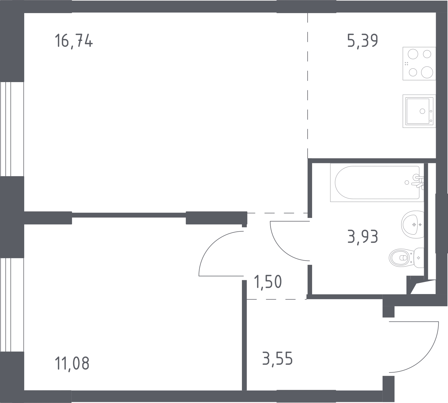 1-комнатная квартира (Студия) с отделкой в ЖК Аквилон ЯНИНО на 1 этаже в 1 секции. Сдача в 4 кв. 2026 г.