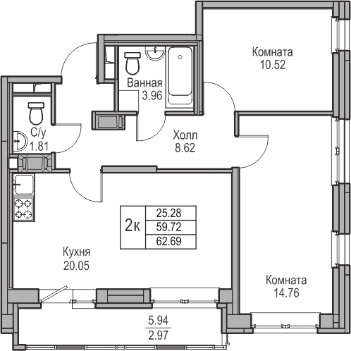 3-комнатная квартира с отделкой в ЖК Юнтолово на 17 этаже в 1 секции. Сдача в 2 кв. 2026 г.