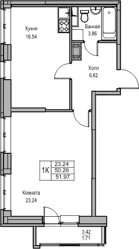 1-комнатная квартира (Студия) с отделкой в ЖК GloraX Новоселье на 5 этаже в 1 секции. Сдача в 4 кв. 2025 г.