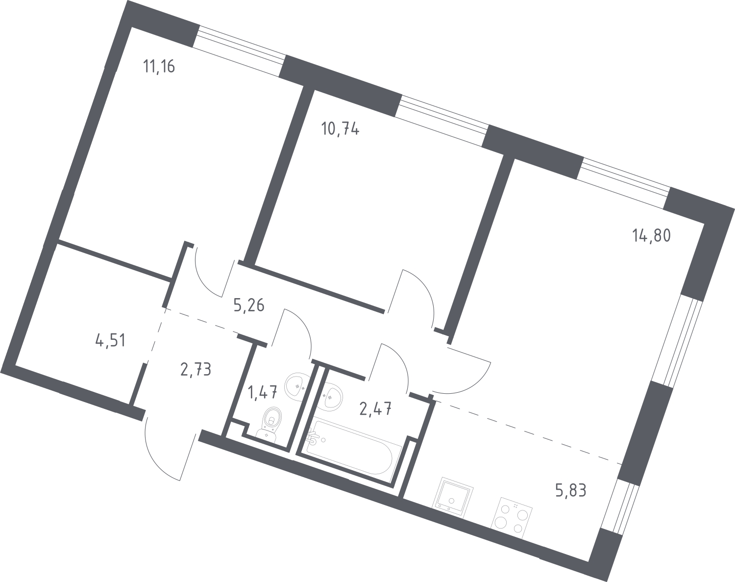3-комнатная квартира с отделкой в ЖК Квартал Лаголово на 2 этаже в 10 секции. Сдача в 3 кв. 2025 г.