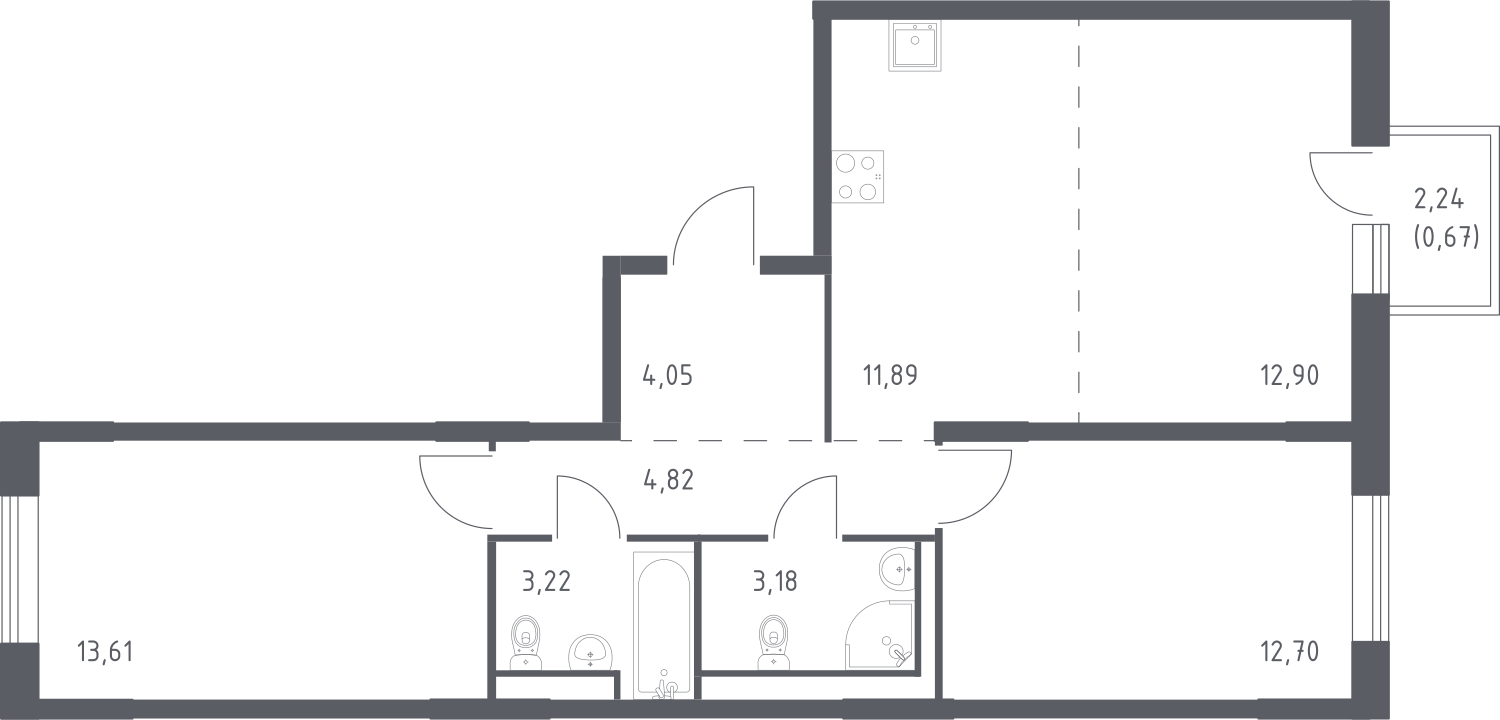 3-комнатная квартира с отделкой в ЖК Квартал Лаголово на 2 этаже в 4 секции. Сдача в 3 кв. 2025 г.
