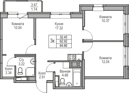 4-комнатная квартира с отделкой в ЖК Юнтолово на 19 этаже в 1 секции. Сдача в 2 кв. 2026 г.