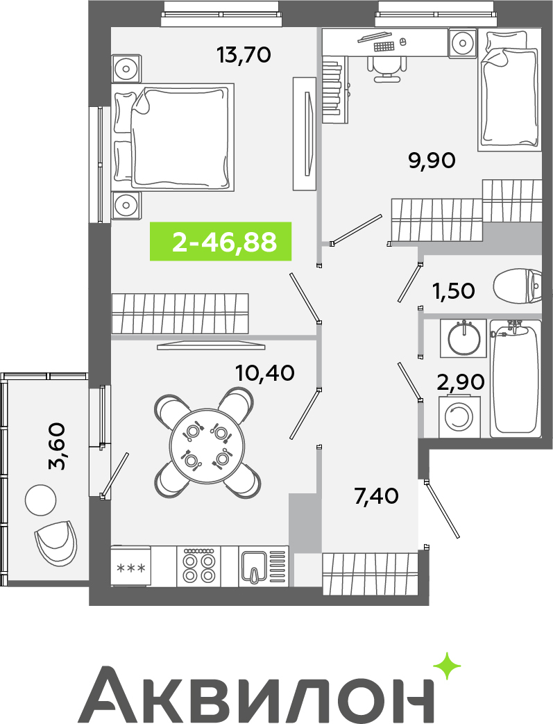 3-комнатная квартира с отделкой в ЖК Квартал Лаголово на 4 этаже в 5 секции. Сдача в 3 кв. 2025 г.