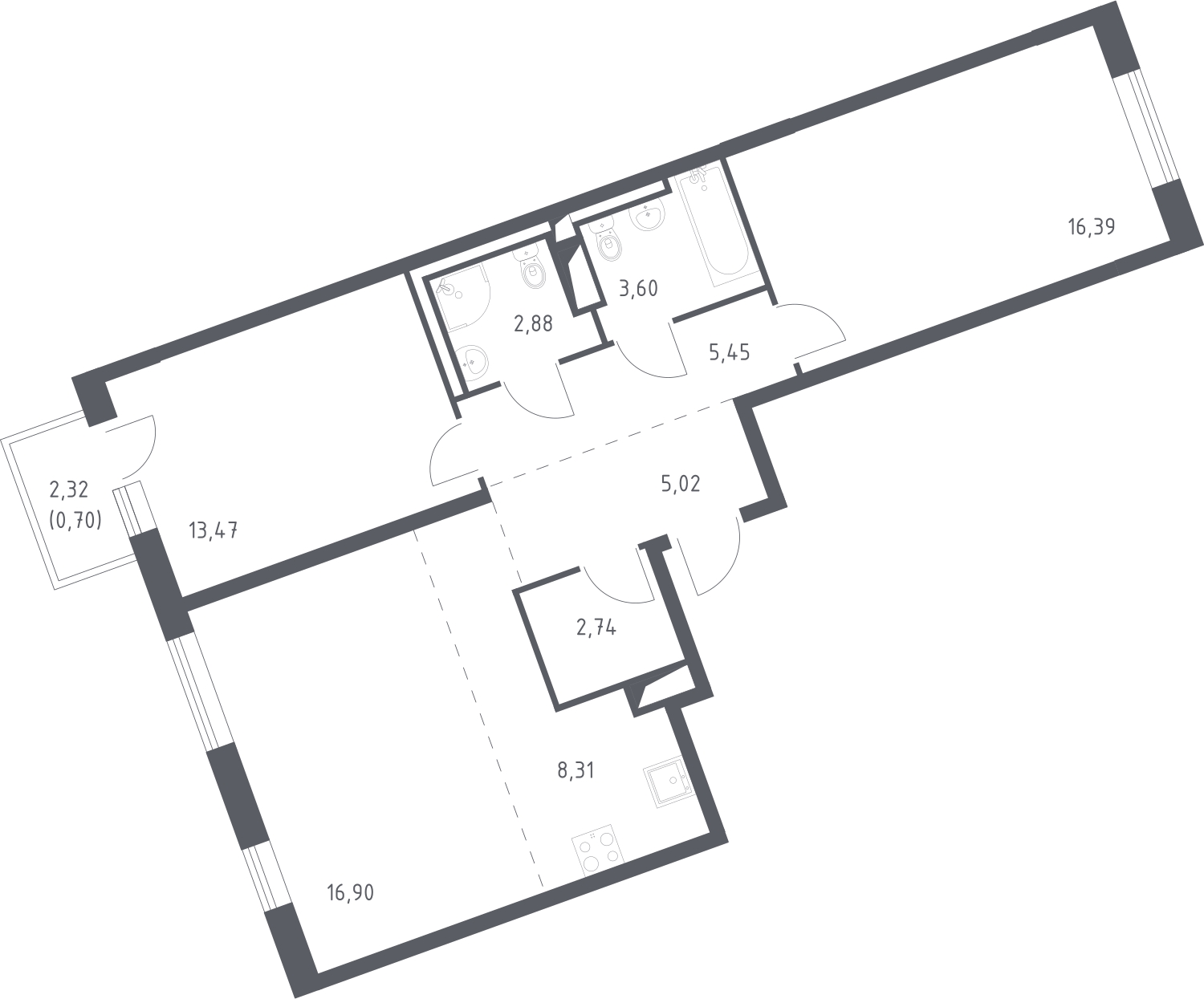 2-комнатная квартира с отделкой в ЖК Квартал Лаголово на 1 этаже в 1 секции. Сдача в 4 кв. 2025 г.