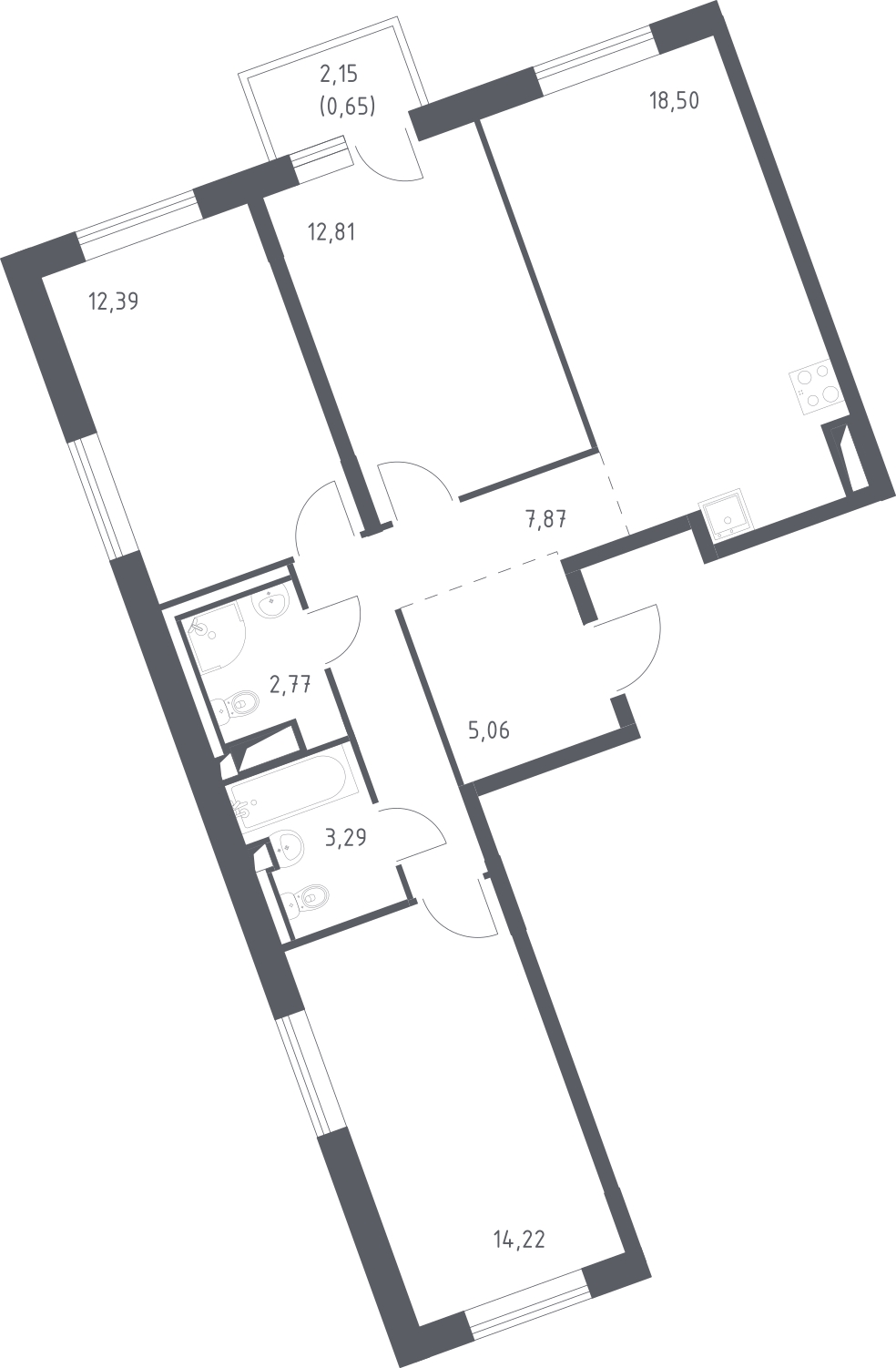 4-комнатная квартира с отделкой в ЖК Юнтолово на 7 этаже в 1 секции. Сдача в 2 кв. 2026 г.